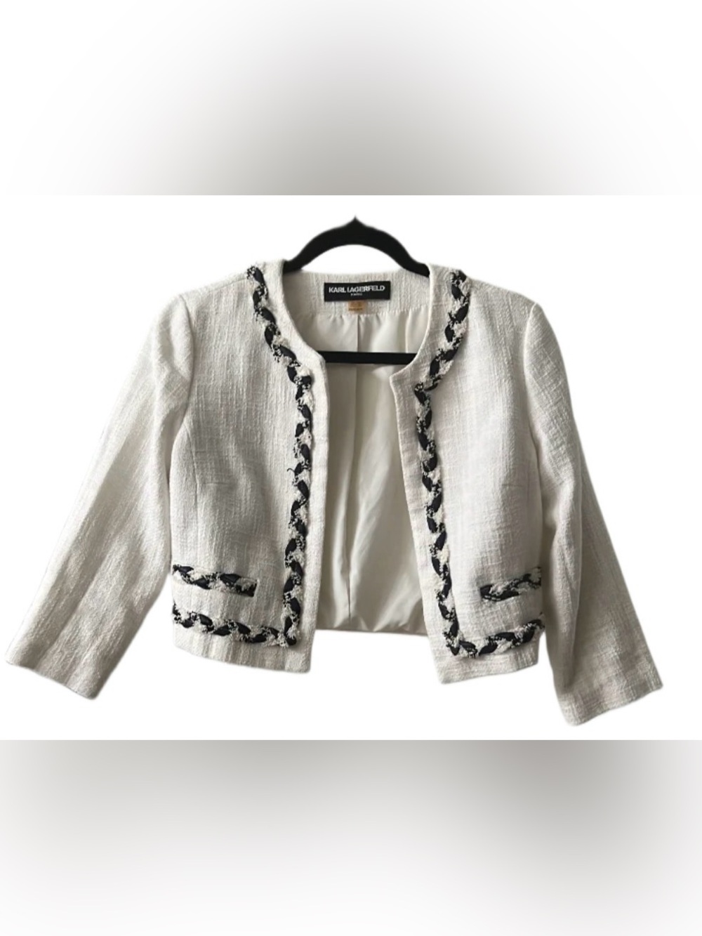 Karl Lagerfeld Paris Ivory Tweed Cardigan Jacket XS
